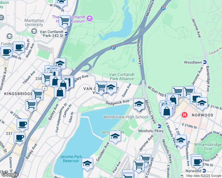 map of restaurants, bars, coffee shops, grocery stores, and more near 3985 Gouverneur Avenue in Bronx