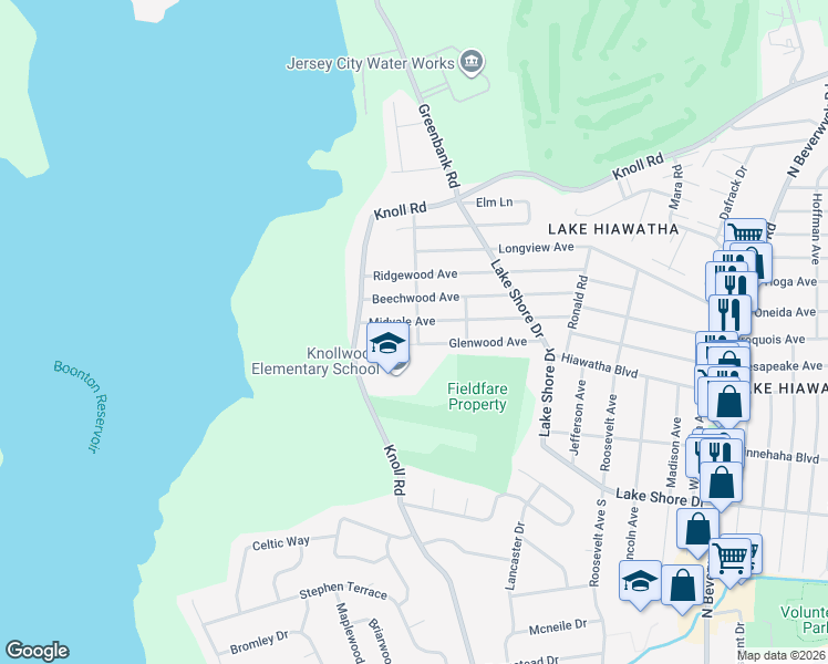 map of restaurants, bars, coffee shops, grocery stores, and more near 57 Walnut Street in Parsippany-Troy Hills