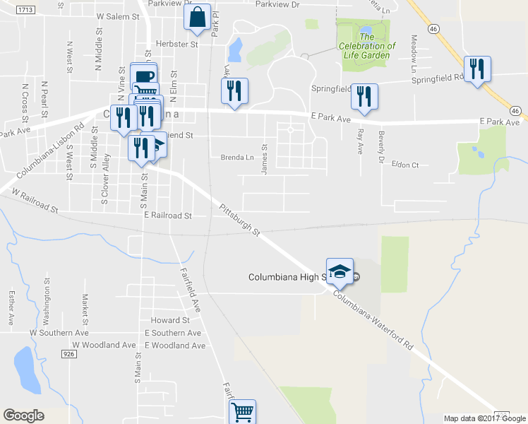 map of restaurants, bars, coffee shops, grocery stores, and more near 330 Quincy Avenue in Columbiana