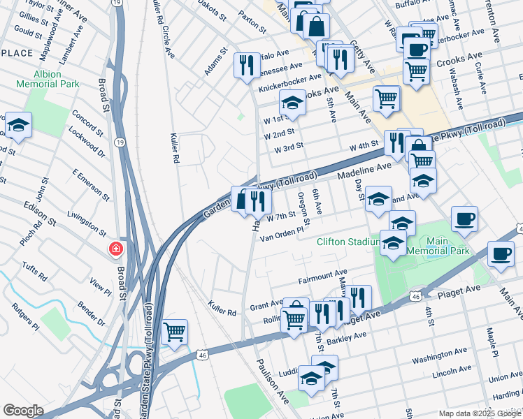 map of restaurants, bars, coffee shops, grocery stores, and more near 180 County Road 702 in Clifton