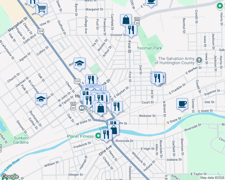 map of restaurants, bars, coffee shops, grocery stores, and more near 638 Byron Street in Huntington