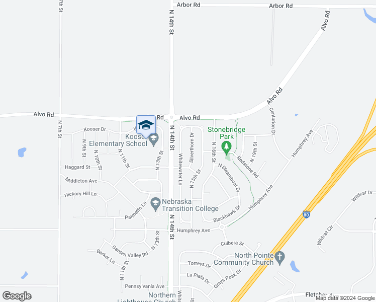 map of restaurants, bars, coffee shops, grocery stores, and more near 7243 Silverthorn Drive in Lincoln