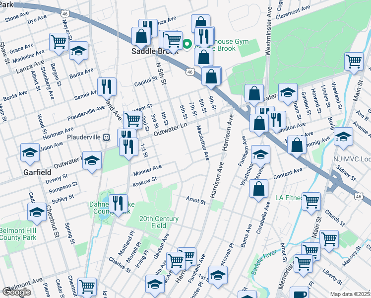 map of restaurants, bars, coffee shops, grocery stores, and more near 500 Macdonald Street in Garfield
