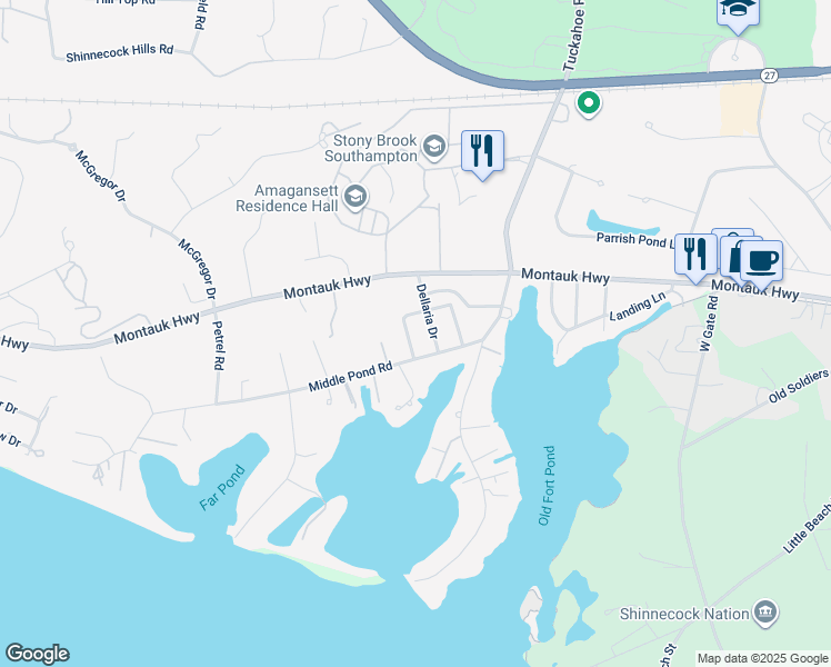 map of restaurants, bars, coffee shops, grocery stores, and more near 10 Gegan Drive in Southampton