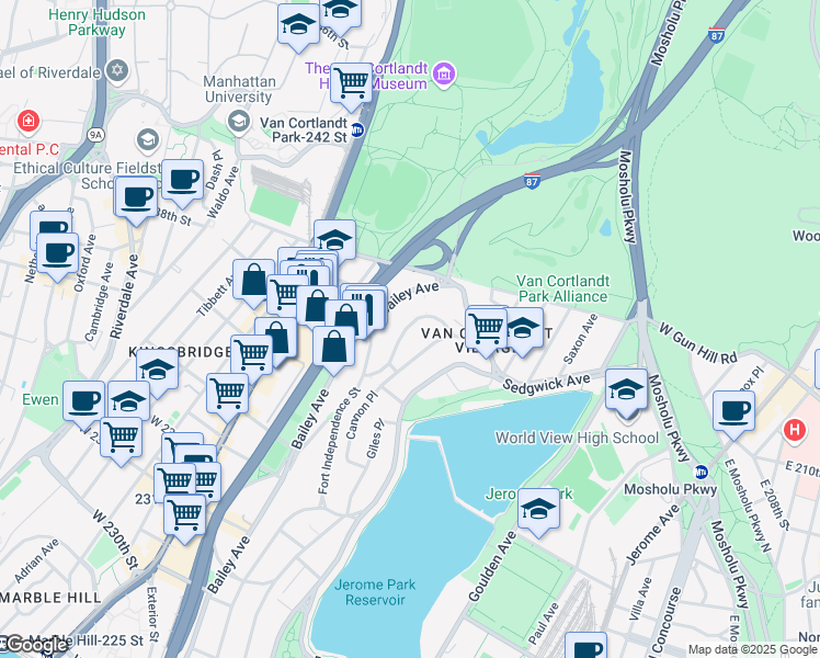 map of restaurants, bars, coffee shops, grocery stores, and more near 3866 Orloff Avenue in The Bronx