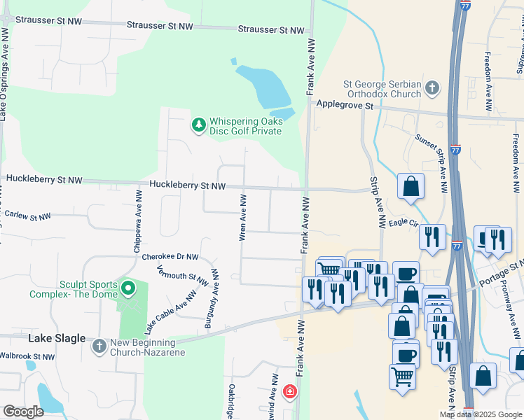 map of restaurants, bars, coffee shops, grocery stores, and more near 7101 Oriole Avenue Northwest in Canton