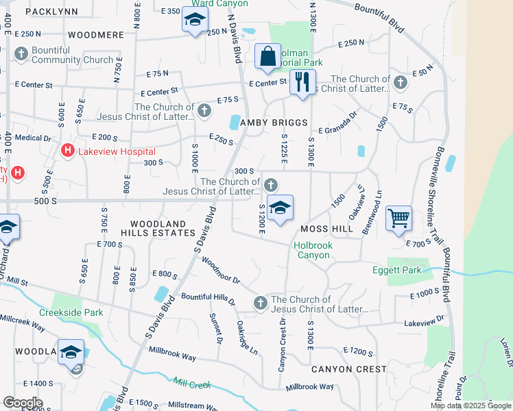 map of restaurants, bars, coffee shops, grocery stores, and more near 506 South 1200 East in Bountiful