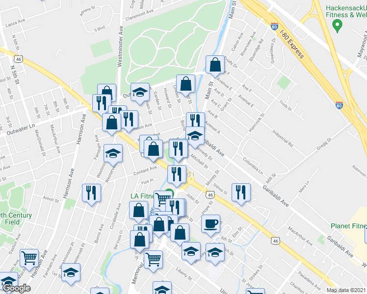 map of restaurants, bars, coffee shops, grocery stores, and more near 311 Main Street in Lodi