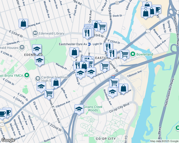 map of restaurants, bars, coffee shops, grocery stores, and more near 4024 Boston Road in The Bronx