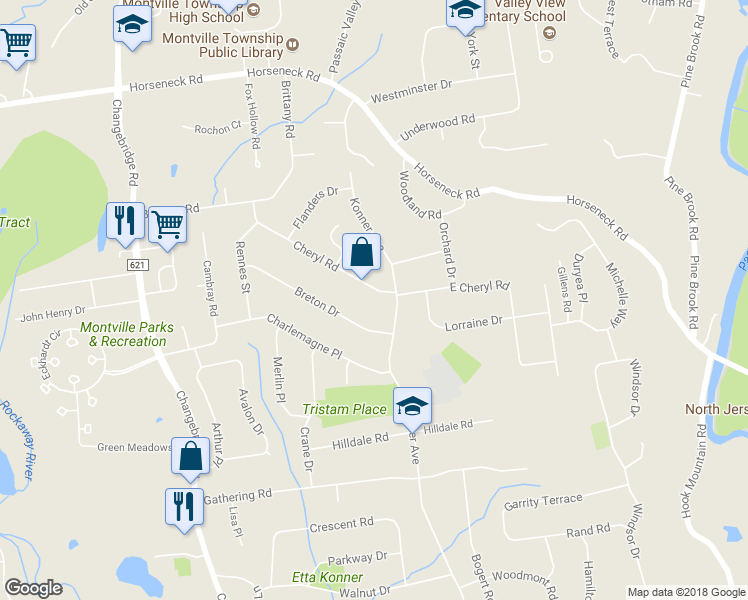 map of restaurants, bars, coffee shops, grocery stores, and more near 3 Cheryl Rd in Montville