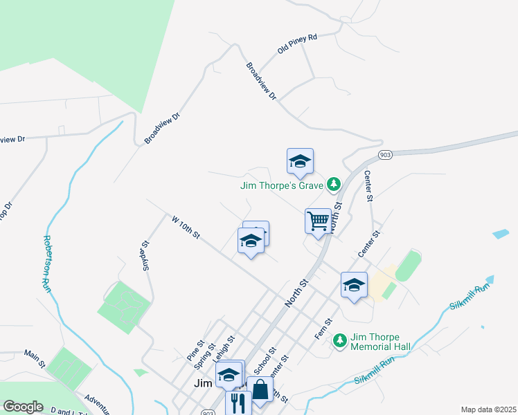 map of restaurants, bars, coffee shops, grocery stores, and more near 14 Alpine Lane in Jim Thorpe