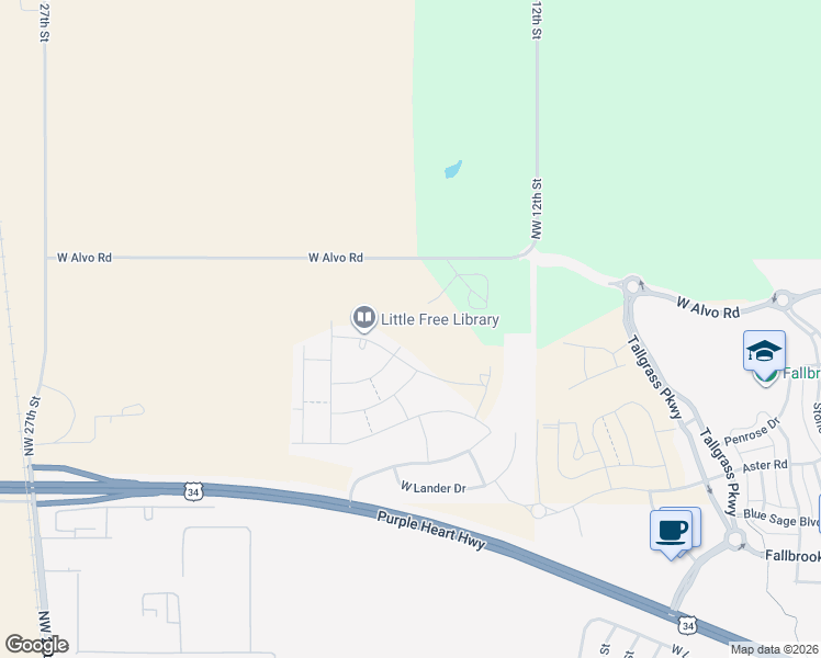 map of restaurants, bars, coffee shops, grocery stores, and more near 1501 West Alvo Road in Lincoln