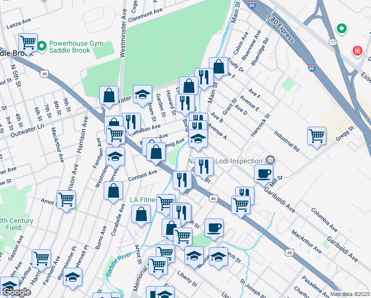 map of restaurants, bars, coffee shops, grocery stores, and more near 311 Main Street in Lodi