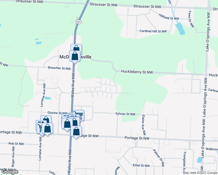 map of restaurants, bars, coffee shops, grocery stores, and more near 7207 Wales View Circle Northwest in North Canton