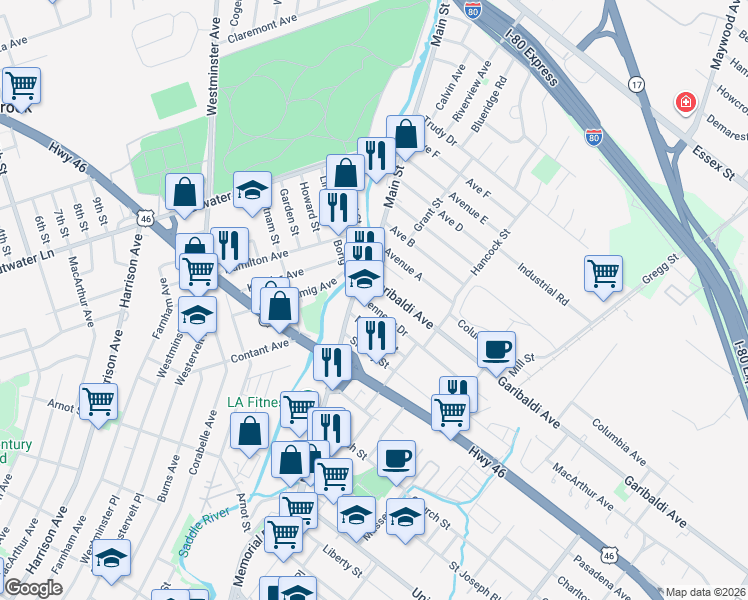 map of restaurants, bars, coffee shops, grocery stores, and more near 23 Kennedy Drive in Lodi