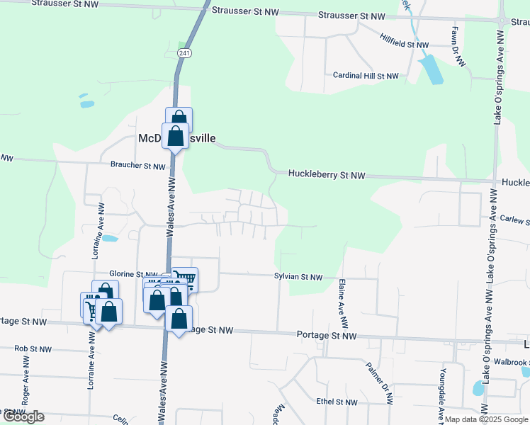 map of restaurants, bars, coffee shops, grocery stores, and more near 7207 Wales View Circle Northwest in North Canton