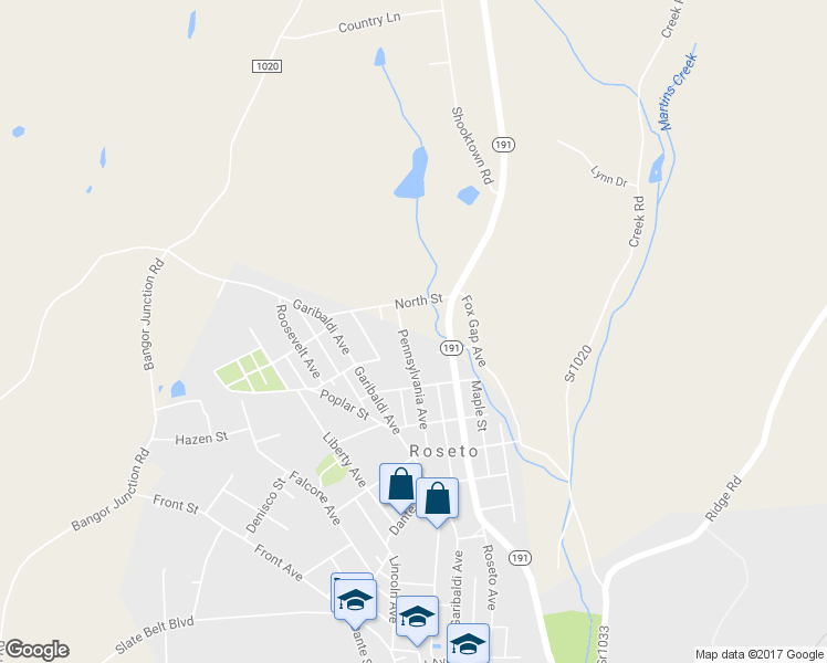map of restaurants, bars, coffee shops, grocery stores, and more near 717 Pennsylvania Ave in Roseto