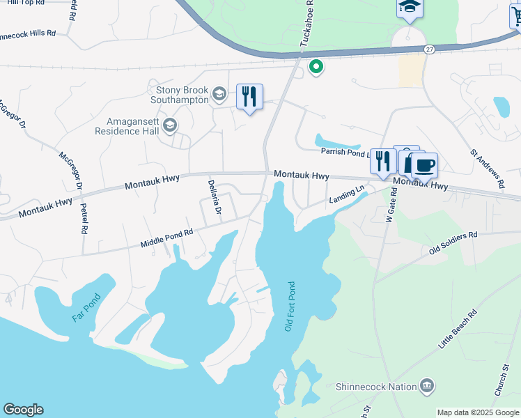 map of restaurants, bars, coffee shops, grocery stores, and more near 22 Little Neck Road in Southampton