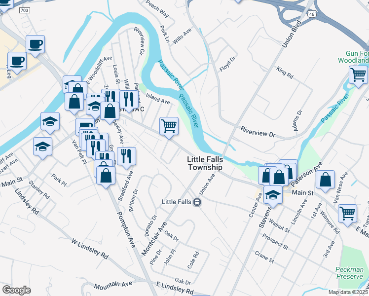 map of restaurants, bars, coffee shops, grocery stores, and more near in Little Falls