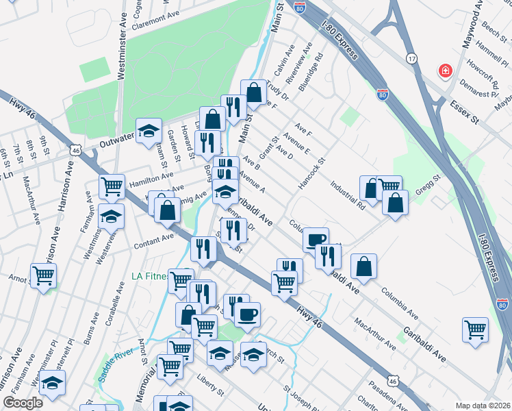 map of restaurants, bars, coffee shops, grocery stores, and more near 59 Garibaldi Avenue in Lodi