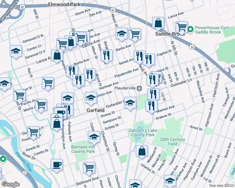 map of restaurants, bars, coffee shops, grocery stores, and more near 29 Alaska Street in Garfield