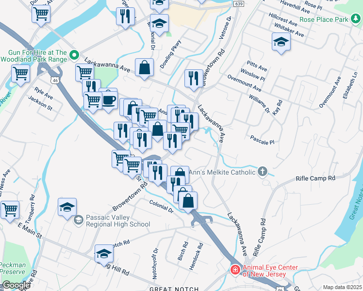 map of restaurants, bars, coffee shops, grocery stores, and more near 22 Wedgewood Drive in Woodland Park