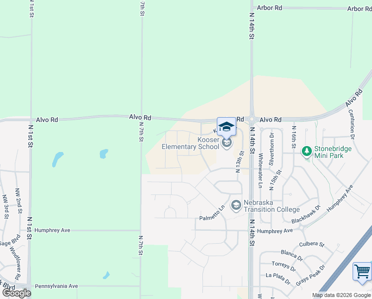 map of restaurants, bars, coffee shops, grocery stores, and more near 7314 North 10th Street in Lincoln