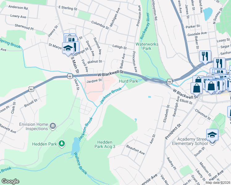 map of restaurants, bars, coffee shops, grocery stores, and more near 91 Park Heights Avenue in Dover