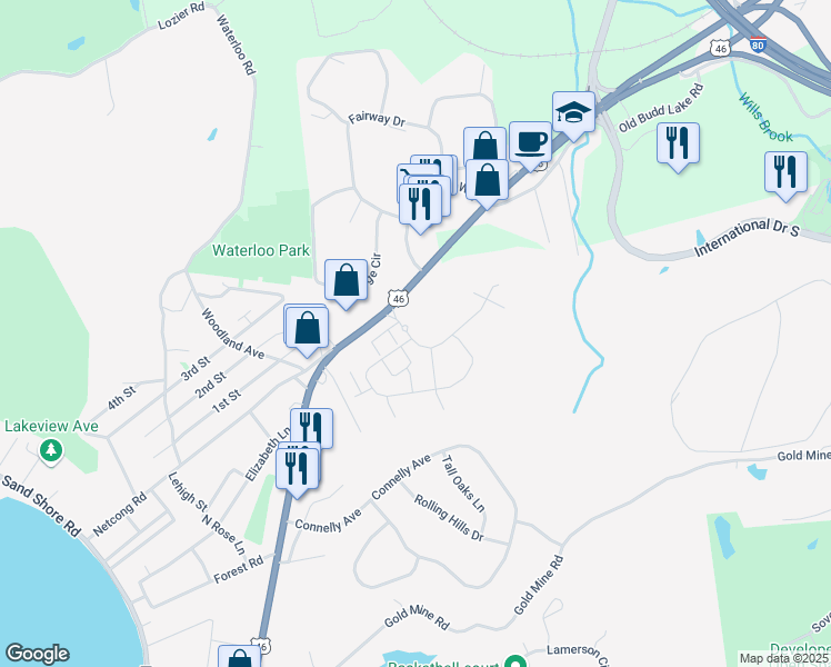 map of restaurants, bars, coffee shops, grocery stores, and more near 95 U.S. 46 in Mount Olive