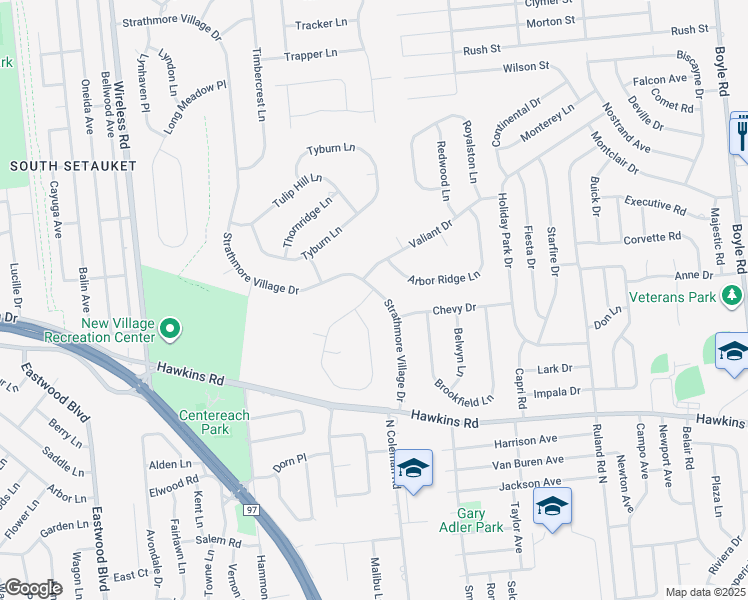 map of restaurants, bars, coffee shops, grocery stores, and more near 24 Strathmore Village Drive in Centereach