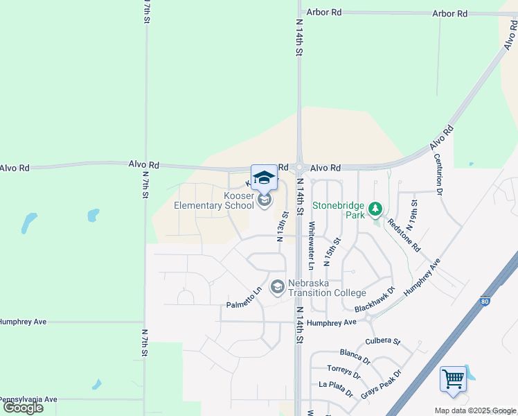 map of restaurants, bars, coffee shops, grocery stores, and more near 7301 North 13th Street in Lincoln