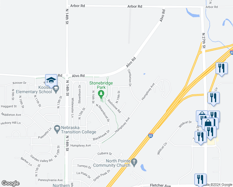 map of restaurants, bars, coffee shops, grocery stores, and more near 7321 North 19th Street in Lincoln