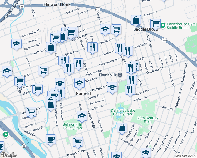 map of restaurants, bars, coffee shops, grocery stores, and more near 29 Alaska Street in Garfield