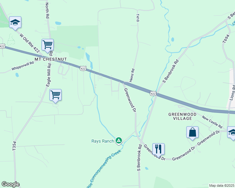 map of restaurants, bars, coffee shops, grocery stores, and more near 100 Independence Lane in Butler