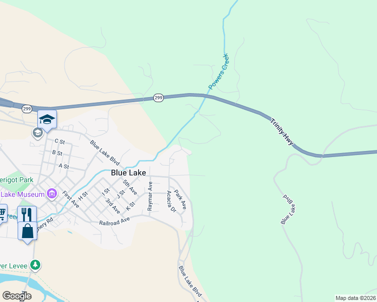 map of restaurants, bars, coffee shops, grocery stores, and more near 37-99 Buckley Road in Blue Lake