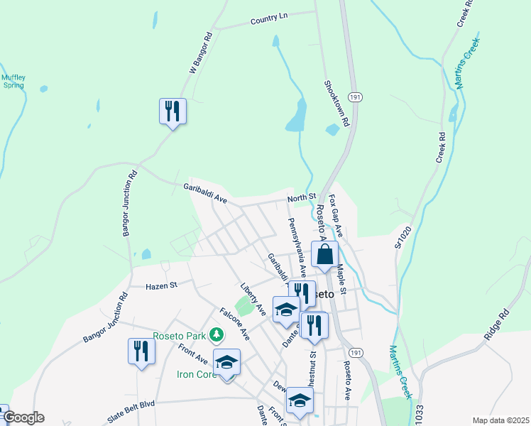 map of restaurants, bars, coffee shops, grocery stores, and more near 725 Marconi Avenue in Roseto