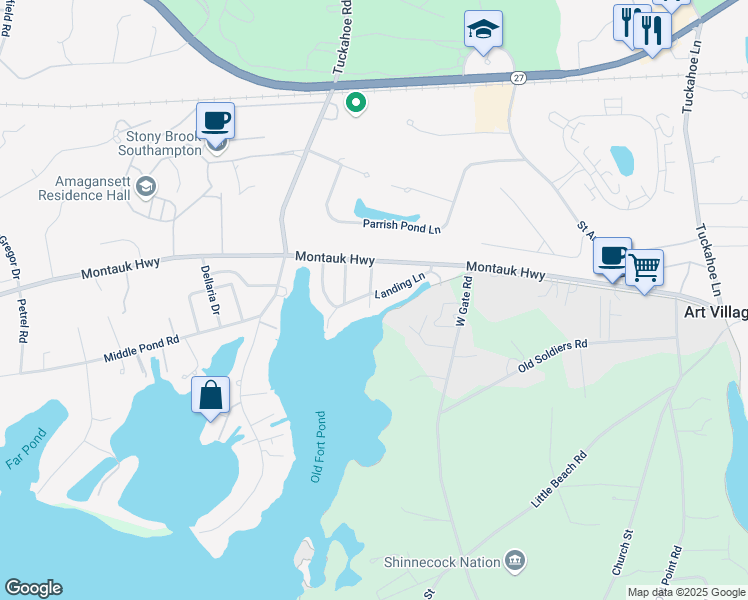 map of restaurants, bars, coffee shops, grocery stores, and more near 32 Landing Lane in Southampton