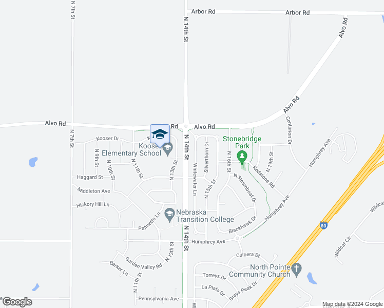 map of restaurants, bars, coffee shops, grocery stores, and more near 7265 Whitewater Lane in Lincoln