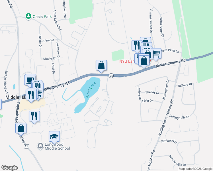 map of restaurants, bars, coffee shops, grocery stores, and more near 518 Picasso Way in Middle Island