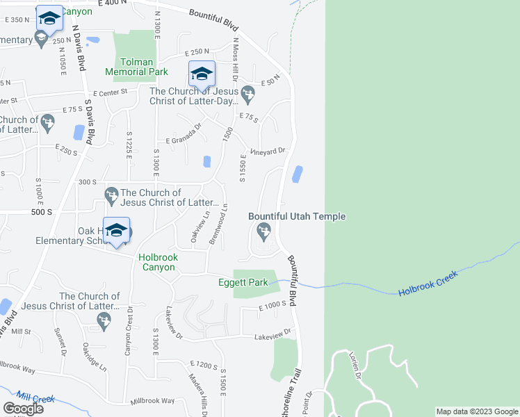 map of restaurants, bars, coffee shops, grocery stores, and more near Templeview Drive in Bountiful