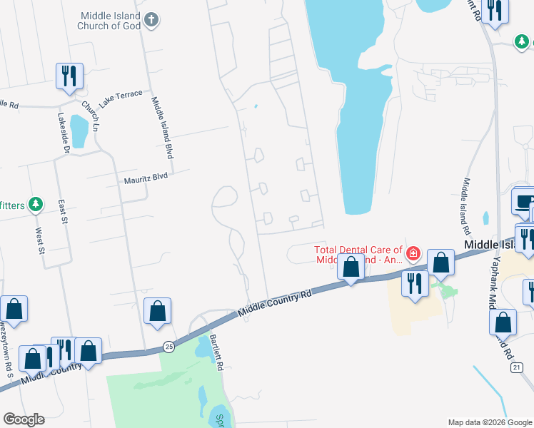 map of restaurants, bars, coffee shops, grocery stores, and more near 830 Birchwood Park Drive in Middle Island
