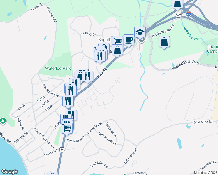map of restaurants, bars, coffee shops, grocery stores, and more near 73 U.S. 46 in Mount Olive