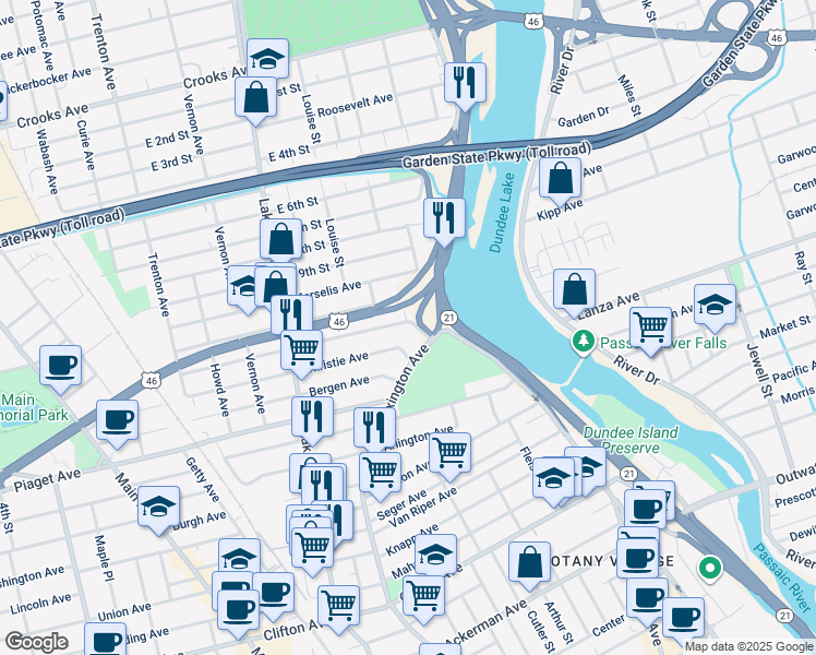 map of restaurants, bars, coffee shops, grocery stores, and more near 669 Lexington Avenue in Clifton
