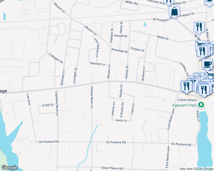 map of restaurants, bars, coffee shops, grocery stores, and more near 380 Hill Street in Southampton