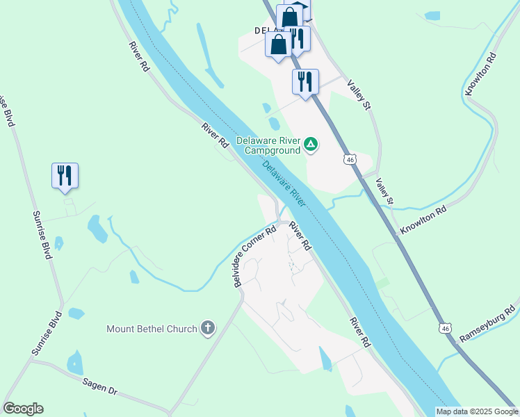 map of restaurants, bars, coffee shops, grocery stores, and more near 3326 River Road in Mount Bethel