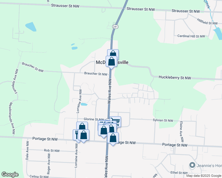 map of restaurants, bars, coffee shops, grocery stores, and more near 7182 Wales Avenue Northwest in North Canton