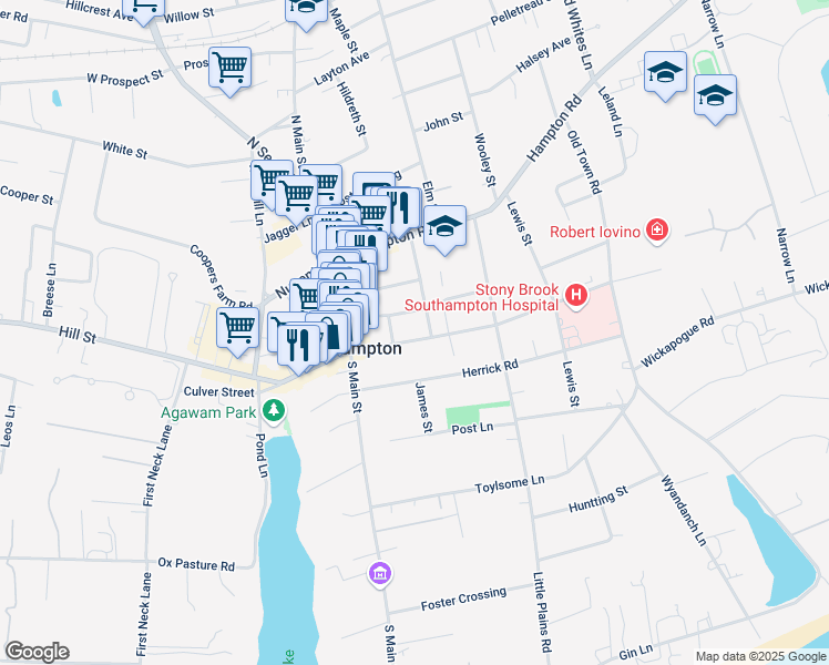 map of restaurants, bars, coffee shops, grocery stores, and more near 64 Meeting House Lane in Southampton