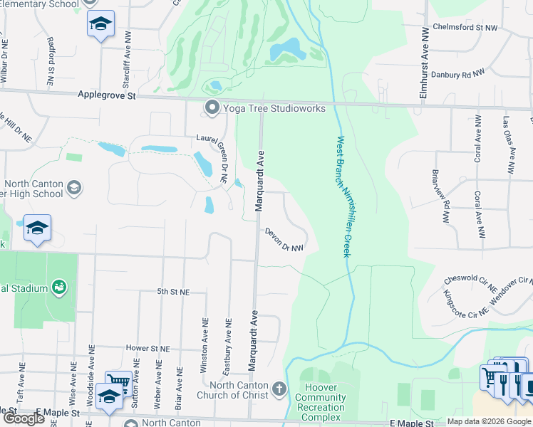 map of restaurants, bars, coffee shops, grocery stores, and more near 826 Marquardt Avenue in North Canton