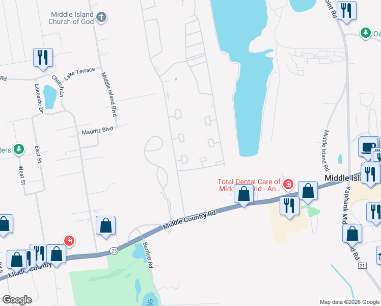 map of restaurants, bars, coffee shops, grocery stores, and more near 830 Birchwood Park Drive in Middle Island