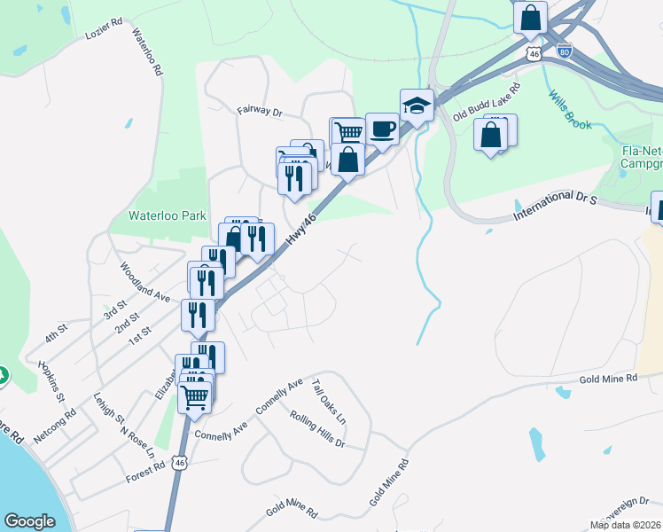 map of restaurants, bars, coffee shops, grocery stores, and more near 89 U.S. 46 in Mount Olive